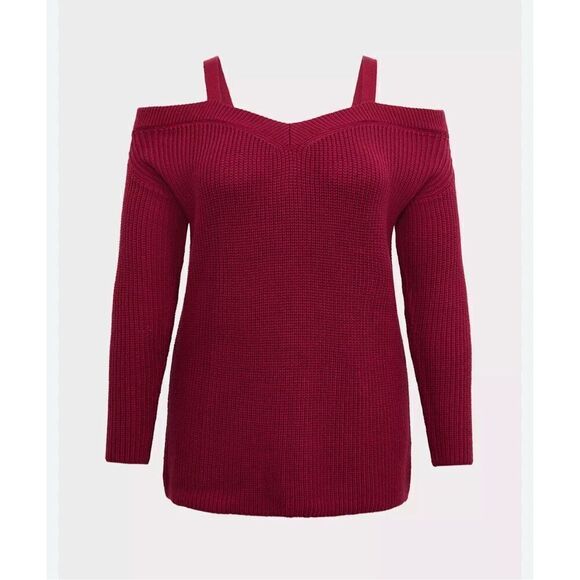 Torrid cold shoulder maroon red v neck pullover sweater sz 2 plus size - Picture 1 of 7